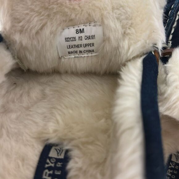 Sperry 8 Paige Navy Ivory Shearing Genuine Suede Leather Moccasin Slippers - Picture 6 of 9